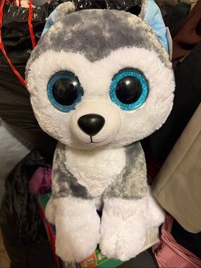 Beanie boo Grey & White Husky with Sparkle Blue Eyes